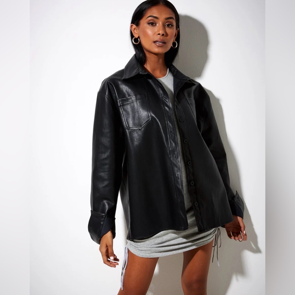 Motel Rocks Faux Leather Oversized “lumberjack” button shirt NWT